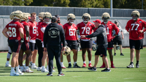 49ers Camp Notes: Purdy finds the end zone twice, backup tackle flashes strength, Jalen Hurd retires